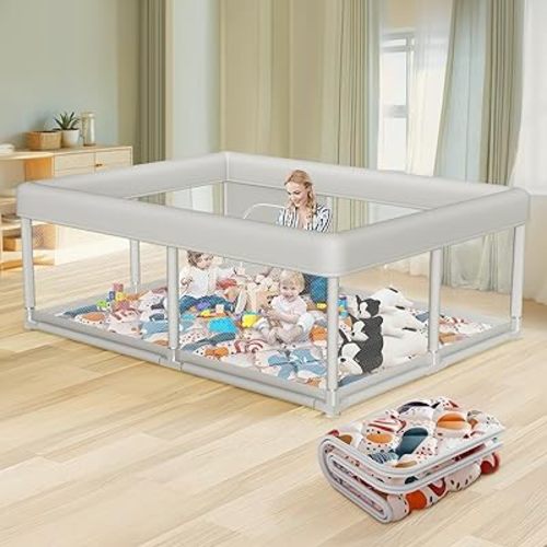 65 x 50 Inch Baby Playpen with Mat, PlayPen for Babies and Toddlers, Sturdy Safety Play Yard for Indoor & Outdoor with Zipper Gates, Anti-Fall