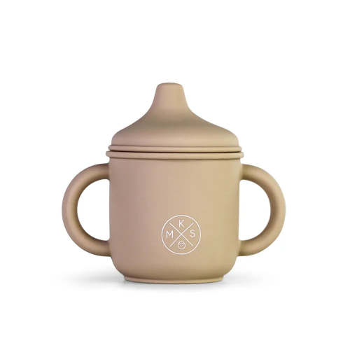 Silicone Sippy Cup with lid and handles Beige