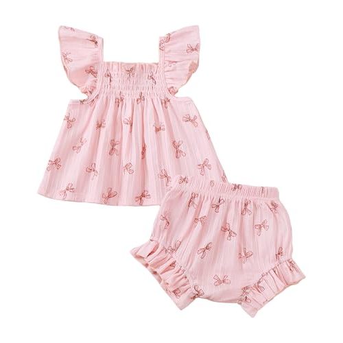 Jecson Newborn Baby Girl Summer Clothes Infant Girl Outfits Sleeveless Ruffle Top and Bloomers Shorts Set 0 3 6 12 Month