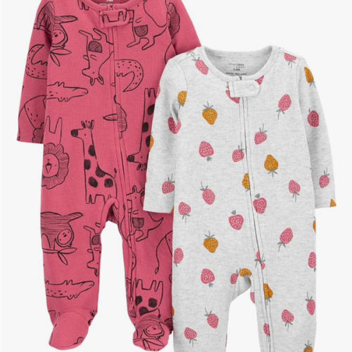 Simple Joys by Carter's Baby Girls' 2-way Zip Thermal Footed Sleep and Play, Pack of 2