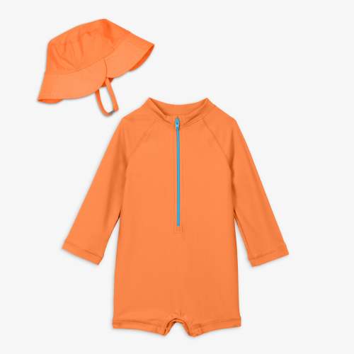 Baby one-piece rash guard & sun hat - Cantaloupe / 6-12