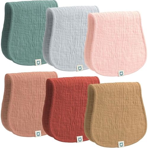 Muslin Burp Cloths Set, 6 Pieces, 100% Organic Cotton Hand Washcloths for Baby Boys and Girls Extra Absorbent and Soft Burping Rags (Florals - Multi Colored)
