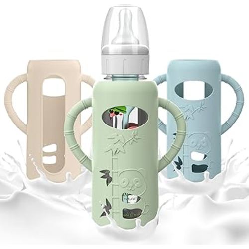 3 PCS Dr Brown Glass Bottles Silicone Sleeves, Compatible with Dr Browns Glass Bottles 8 oz, Anti-Drop Dr Brown Baby Bottles Sleeves with Handles, Heat-Insulating and Easy to Clean