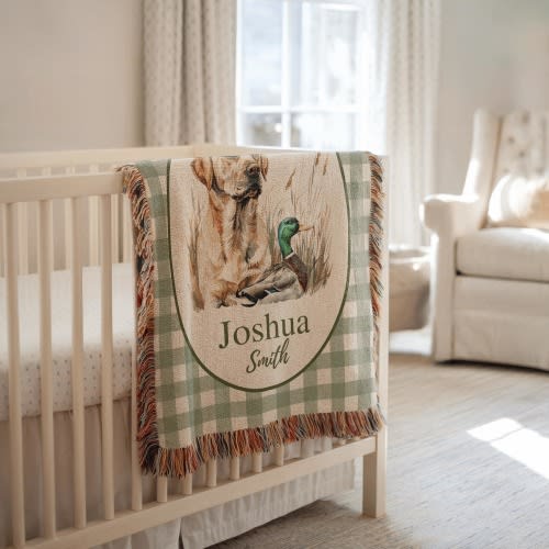 Personalized Mallard Duck Woven Throw Blanket With Name, Hunting Baby Receiving Blanket, Mallard Duck Nursery Decor, Newborn Boy Shower Gift