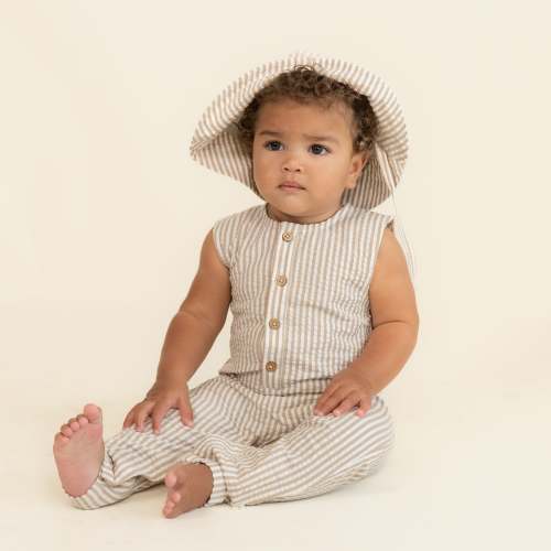Organic Sleeveless Full Romper - Brown Stripes