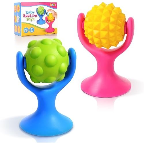 Sensory Suction Toys Spinner for Baby: Fine Motor Skills Development for Toddler - Quiet High Chair Toy for Calming - Textured Silicone Bath Toy for Infants 6 Months+