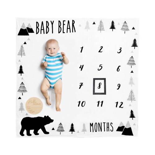Organic Baby Monthly Milestone Blanket - Woodland Bear Growth Blanket
