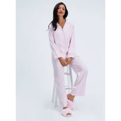 Striped satin long pyjama set - Light Pink