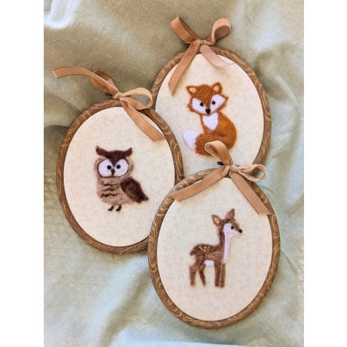 Needle Felted Wool Owl Nursery Decor: Woodland Animal Embroidery Frame, farm home decor