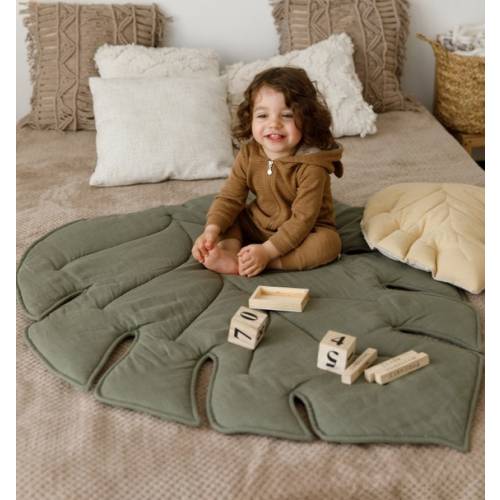 Organic Large Baby Play Mat Leaf Monstera Rug Quilted Floor