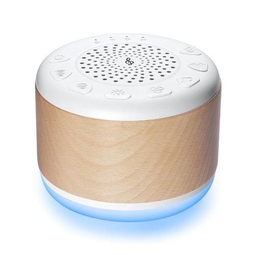 Solid Wood White Noise Sound Machine for Baby Adults Kids Sleep Sound Machine with 24 Soothing Sounds 8 Colors Night Light Timer Setting Function Portable Noise Machine for Gift (White, 3.93)