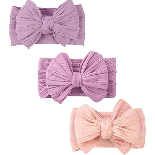 Baby Bows Headbands Soft Nylon Handmade Hair Accessories for Newborn Infant Toddler Kids (3 Mixed Purple, Large)
