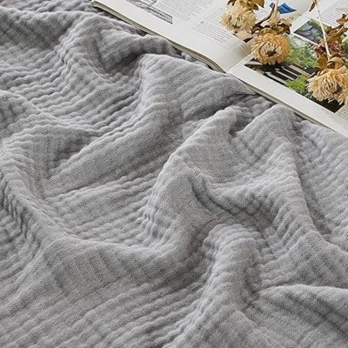 EMME Cotton Muslin King Blanket Bed Layering Bedspread Coverlet Breathable Gauze Soft Lightweight Blankets (Heather Grey, 108"x90")