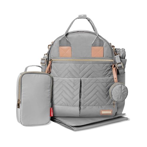 Skip Hop Diaper Bag Backpack: Suite 6-in-1 Diaper Backpack Set, Multi-Function Baby Travel Bag with Changing Pad, Stroller Straps, Bottle Bag and Pacifier Pocket, Dove Grey