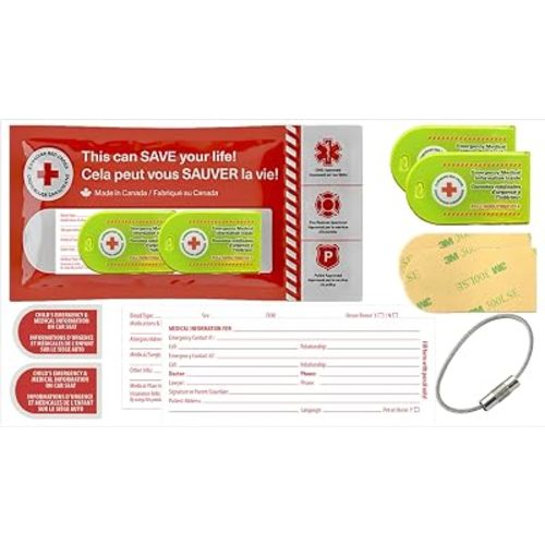 Canadian Red Cross My Baby's Emergency Information for Child Car Seat ID / Strollers / Diaper Bags and more! 2 Pack with a reusable data form so you can CHANGE vital information as Baby on Board grows. B roth er