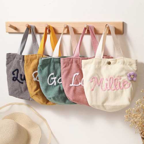 Custom Name Handbag,Baby Shower,Personalized Corduroy Handbag,Gift for Her,,Baby Gift,Bridesmaid Gift,Traveling Handbag