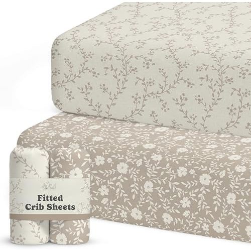 Sorrel + Fern Baby Crib Sheets Neutral, Fitted 2-Pack (Pearl Rose Grey)