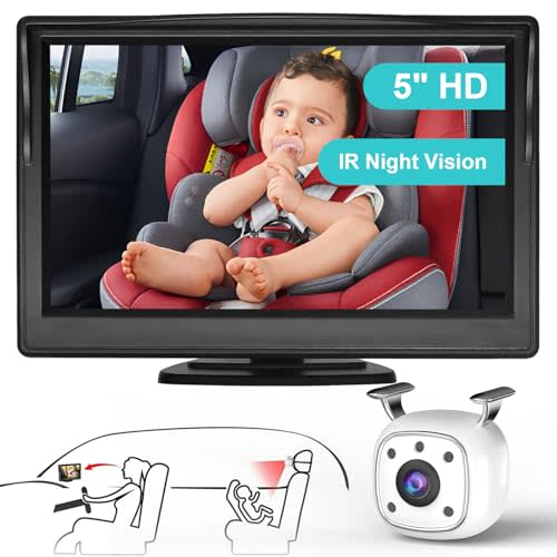 5" HD 1080P Baby Car Camera, Baby Car Mirror with Night Vision Function, View Two Kids with 120° Wide Angle Clearly, Easy Installation, Car Baby Monitor with Dual Bracket