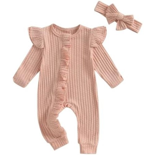 FYBITBO Infant Baby Girls Clothing Ruffle Knit Romper Long Sleeve Jumpsuit Baby Girl Going Home Outfit Newborn Clothes