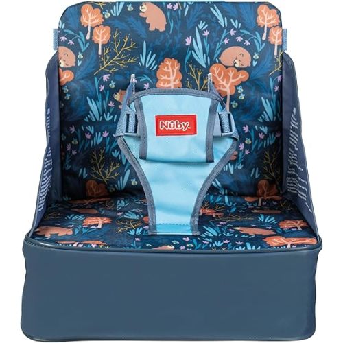 Nuby Easy Go Booster Seat for Kitchen Chair - Travel Booster Seat for Babies and Toddlers with 3-Point Harness - 9+ Months - Bear Print