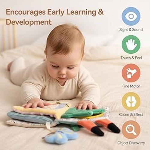 Soft Baby Book Sensory Books for Babies Newborn Infant Toys with Touch and Feel, Crinkle Pages, Mirror, Textures Early Learning Toy Gift for Tummy Time & Sensory Development