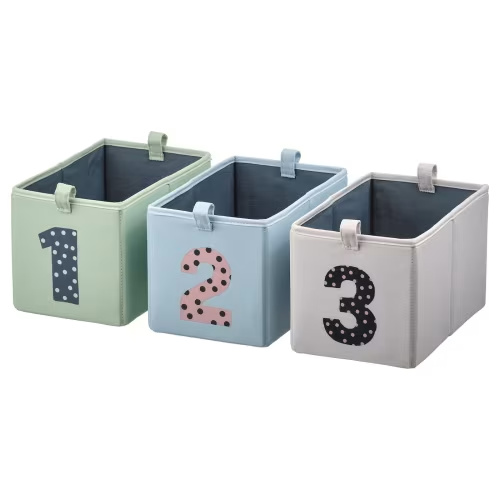 BARNDRÖM Box, set of 3 - green blue/beige 17x27x17 cm (6 ¾x10 ¾x6 ¾ ")