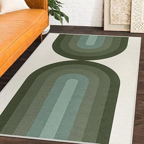 Lahome Boho Woven Washable Rugs for Bedroom, Ultra-Thin 4x6 Green Rug for Living Room Entryway, Cotton Reversibl Small Carpet for Dining Room Playroom Nursery (4'x 6', Green)