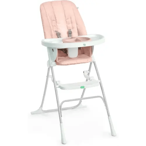Ingenuity Sun Valley Compact Folding Baby High Chair, Food-Grade Safe Plate, Safety Harness, for Ages 6 Months and Up, Unisex - Pink