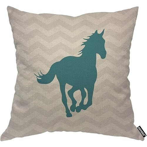 AOYEGO Turquoise Horse Throw Pillow Cover Shadow Animal Running Chevron Isolated Equine Gallop Speed Stallion Pillow Case 18x18 Inch Decorative Men Women Room Cushion Cover for Home Couch Bed