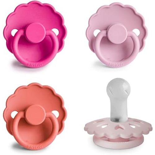 FRIGG SilkySoft Silicone Baby Pacifier 4-Pack Rosy Romance | Made in Denmark | BPA-Free (6-18 Months)