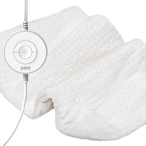 Pure Enrichment PureRadiance Luxury Heating Pad for Cramps, Back, Neck, & Shoulder Pain Relief, Patented Design, Soft Faux Fur & Micromink, 6 Heat Settings, Machine Washable, 12”x24”(Cloud)