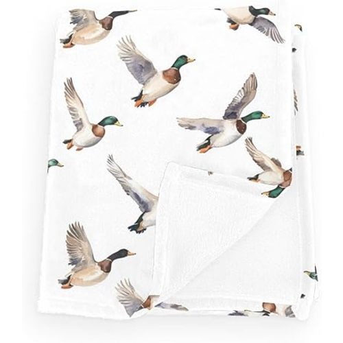 Watercolor Mallard Duck Baby Blanket Girls Boys Flannel Fleece Nursery Bed Vintage Wild Ducks Hunting Receiving Swaddle Soft Cozy Toddler Blanket for Crib Stroller Bed Travel Duck 30x40inch