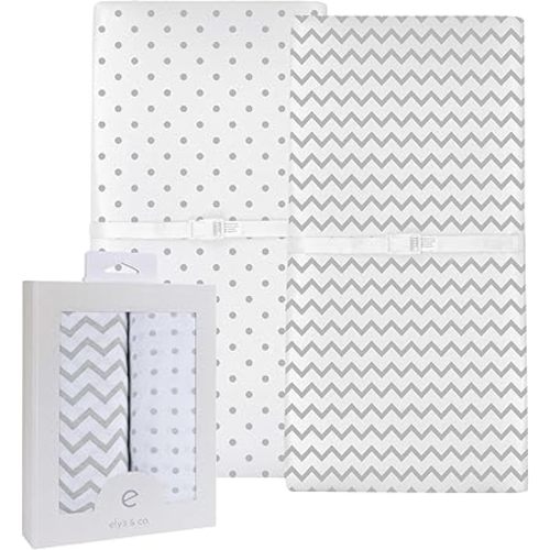 Changing Pad Cover 2 Pack - Baby Changing Pad Cover with 100% Jersey Cotton - Changing Pad Covers for Girls and Boys, Newborn Essentials (Grey Chevron and Polka Dots)