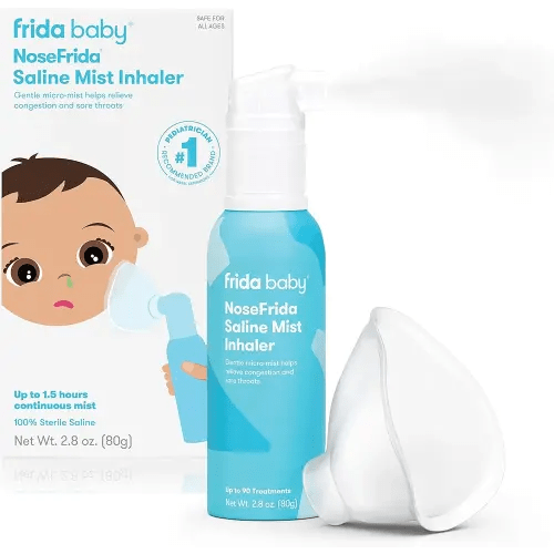 Frida Baby NoseFrida Saline Mist Nasal Inhaler, Decongestant Spray for Congestion & Allergy Relief for Babies + Kids, Nasal Saline Spray, Soothes Stuffy Nose & Sore Throat, Includes Mask