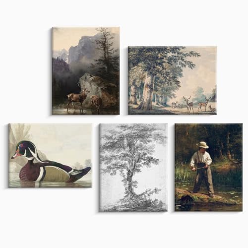 Boys Room Wall Art Vintage Nursery Canvas Wall Decor Hunting Kids Children Art Posters Nature Toddler Decor Rustic Tree Pictures Woodland Deer Prints for Bedroom Living Room 8x10x5 Inch Ready to Hang