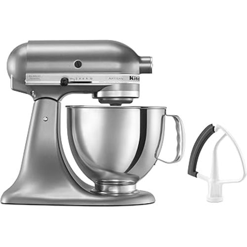 KitchenAid KSM150FECU Value Bundle Artisan 5 Quart Stand Mixer, Contour Silver