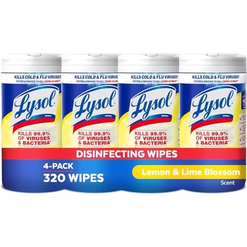 Lysol Disinfectant Wipes, Multi-Surface Antibacterial Cleaning Wipes, For Disinfecting and Cleaning, Lemon and Lime Blossom, Pack of 4