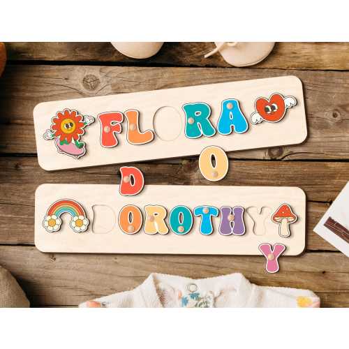 Wooden Busy Board Puzzle, Custom Groovy Kids Name Puzzle, First Birthday Gift, Baby Shower Gift, Wood Toys for One Year Old, Nursery Decor