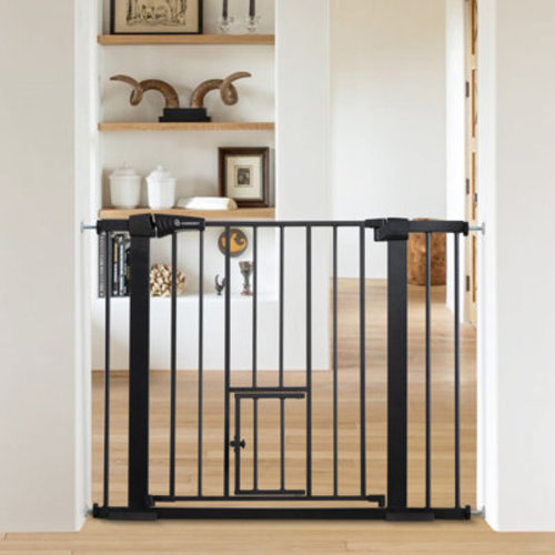 Comomy 30" H Auto Close Walk Thru Safety Gate with Pet Door Pressure Mounted & Reviews | Wayfair
