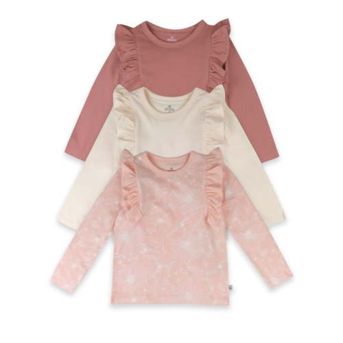 Honest Baby Clothing Organic Cotton Girl Long-Sleeve Ruffle Shirts, 3M to 24M, 3-Pack