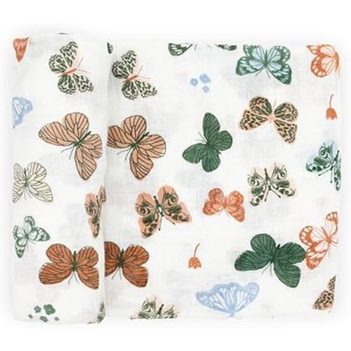 Little Unicorn Premium Cotton Swaddle Baby Blanket | Breathable Fabric | for swaddling, Play, Nursing & More (Butterflies)