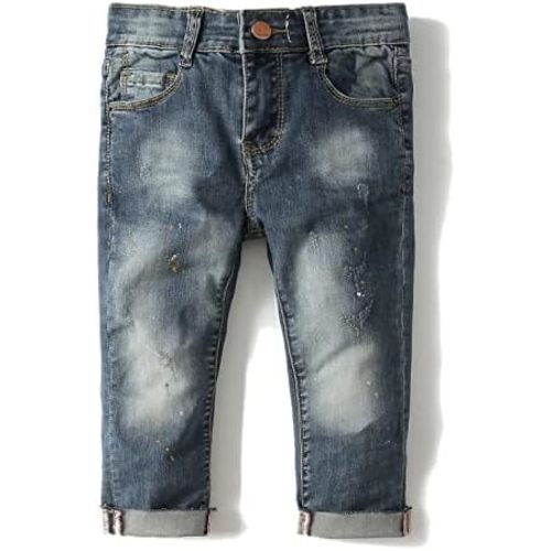 KIDSCOOL SPACE Baby Girl Boy Jeans,Elastic Band Inside with D-Rings Ripped Denim Pants