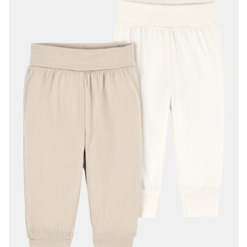Baby Girl 2-Pack PurelySoft Pull-On Pants - Khaki/Ivory | Carter's