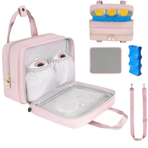 Wearable Breast Pump Bag with Cooler Compartment Compatible with Momcozy M5/S12 Pro, Elvie & Medela Pump in Style, Carrying Case with a Ice Pack & Waterproof Mat for Breast Pump and Accessories, Black