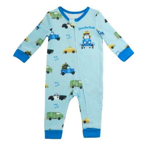 Little Blue Truck One Piece Zippered Coverall Pajamas, Blue Truck Print, 3M