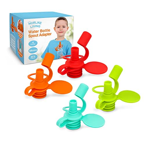 Morlike Living Water Bottle Spout Adapter, Silicone Baby Water Bottle Adapter for Toddlers, Protects Kids Mouth - No Spill ＆ BPA Free(Mix,4 Pack)