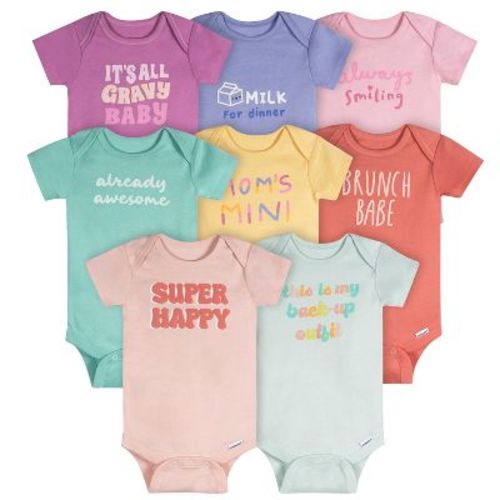 Onesies Brand Baby Girls' 8-Pack Onesies Bodysuits, Super Happy