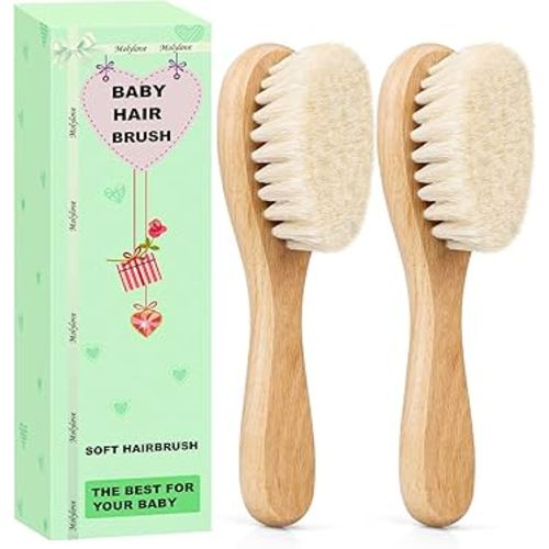 Baby Hair Brush, Wooden Baby Hair Brush for Newborns & Toddlers, Super Soft Goat Bristles Hair Brush, Toddler Hair Brush,Ideal for Cradle Cap (2PCS)