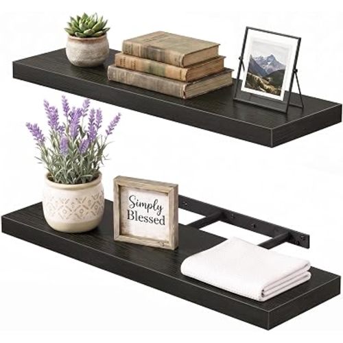 Fixwal Floating Wall Shelves for Decor (Black, Set of 2, 22Inch)