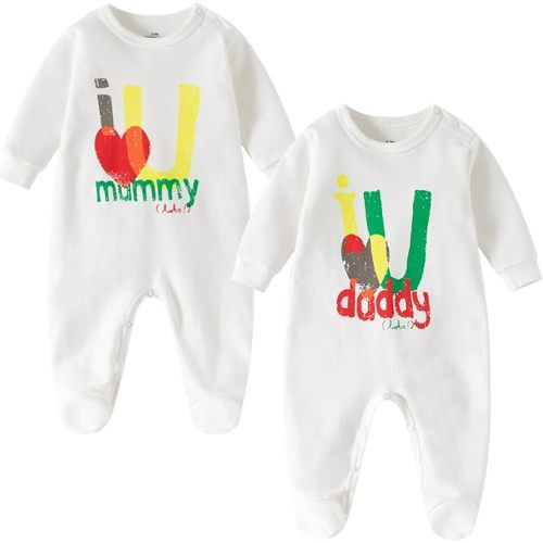 AOMOMO Baby Footed Pajamas 2 Pack, 100% Cotton Sleep and Play Outfits with Snaps, I Love Mummy Daddy Baby Clothes